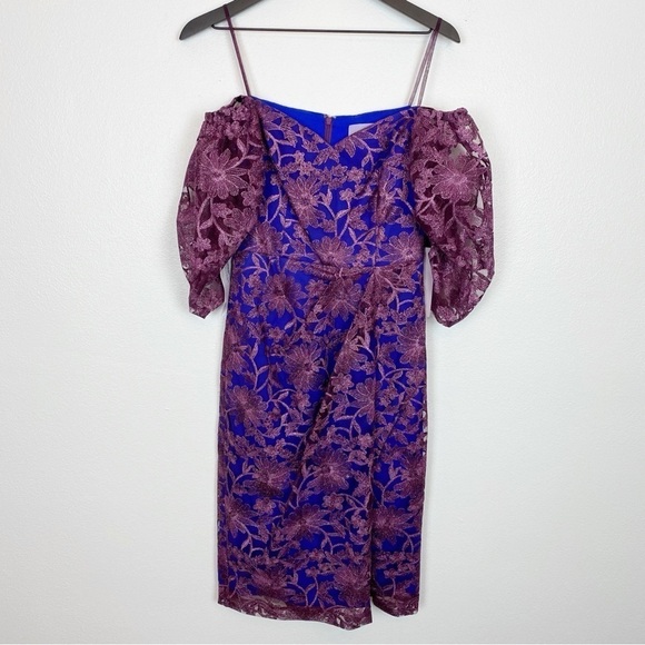 JS Collections Demi Off the Shoulder Mini Dress in Aubergine - Picture 6 of 10